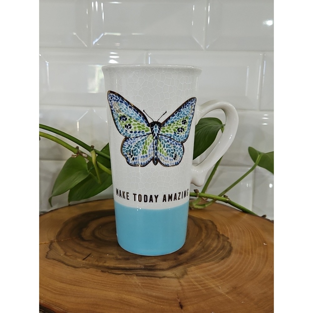 Seeds & Sunshine LARGE Ceramic BUTTERLY MUG with handle "Make Today Amazing"